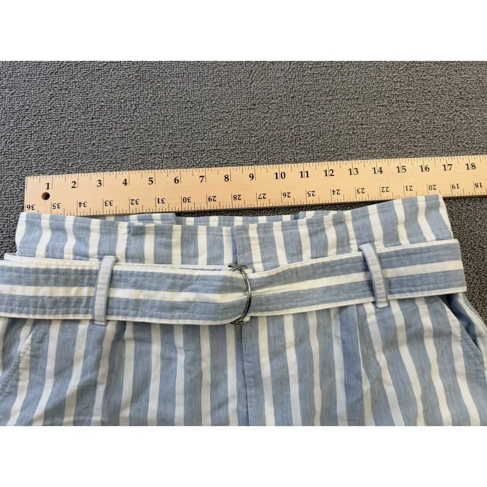 FRAME Women's 6 Casual Linen‎ Blend Shorts Chambray Light Blue Stripe